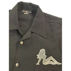 Johnny Suede Mens Black Rockabilly Bowling Shirt Embroidered Mudflap Girl XXL